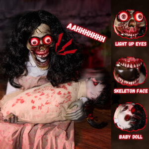Alternative view of Halloween Animatronics Creepy Sitting Skeleton & Doll