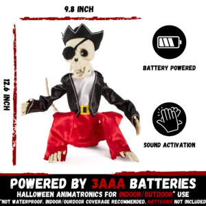 Halloween Animatronics 12" Skeleton Monkey (Pirate) - Image 4