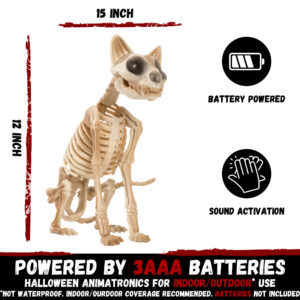 Halloween Animatronics 15" Skeleton Cat - Image 3