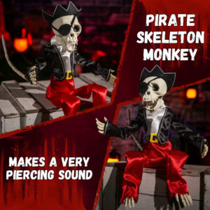 Halloween Animatronics 12" Skeleton Monkey (Pirate) - Image 3