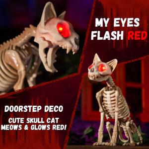 Halloween Animatronics 15" Skeleton Cat - Image 4
