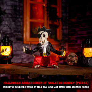 Alternative view of Halloween Animatronics 12" Skeleton Monkey (Pirate)