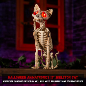 Halloween Animatronics 15" Skeleton Cat - Image 5
