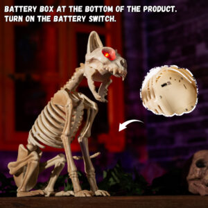 Halloween Animatronics 15" Skeleton Cat - Image 6
