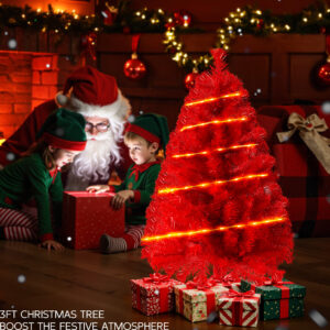 Red 3ft Christmas Tree with Lights - Image 7