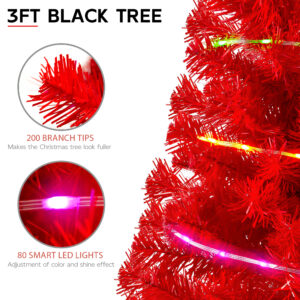 Alternative view of Red 3ft Christmas Tree with Lights