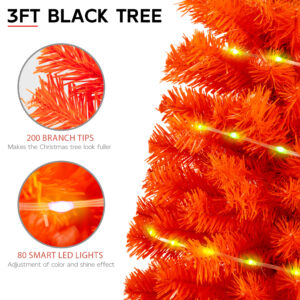 Orange 3ft Christmas Tree with Lights - Image 5