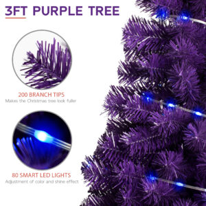 Purple 3ft Christmas Tree with Lights - Image 7