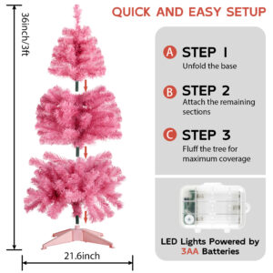 Pink 3ft Christmas Tree with Lights - Image 3