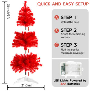 Red 3ft Christmas Tree with Lights - Image 3