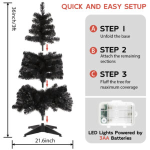 Alternative view of Black 3ft Christmas Tree with Lights