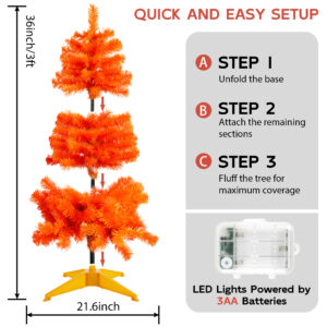 Orange 3ft Christmas Tree with Lights - Image 6