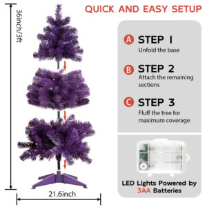 Purple 3ft Christmas Tree with Lights - Image 8