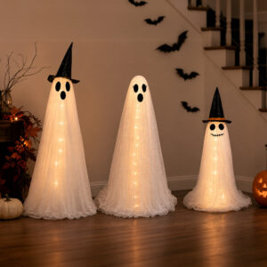 Halloween Light Up Ghost Family Decorations Set, 3 Pack Standing Ghost Figures
