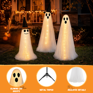 Halloween Light Up Ghost Family Decorations Set, 3 Pack Standing Ghost Figures - Image 7