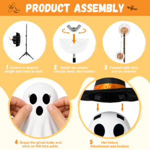 Halloween Light Up Ghost Family Decorations Set, 3 Pack Standing Ghost Figures - Image 6