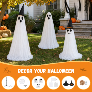 Halloween Light Up Ghost Family Decorations Set, 3 Pack Standing Ghost Figures - Image 5