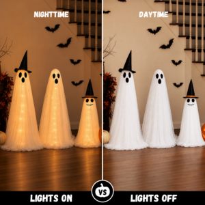 Halloween Light Up Ghost Family Decorations Set, 3 Pack Standing Ghost Figures - Image 4