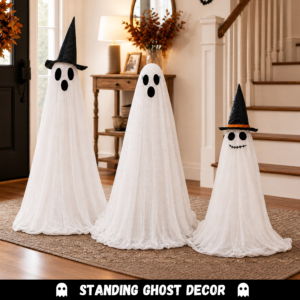 Halloween Light Up Ghost Family Decorations Set, 3 Pack Standing Ghost Figures - Image 3