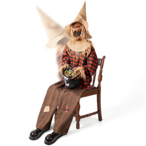 Halloween Animatronics Decorations Scary Sitting Scarecrow with Candy Bag