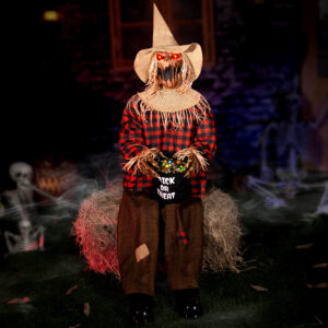 Alternative view of Halloween Animatronics Decorations Scary Sitting Scarecrow with Candy Bag
