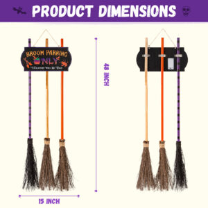 Alternative view of Halloween Decorations Light-Up Broom Parking Only Sign with 3 Witch Brooms, Violators Will Be Toad