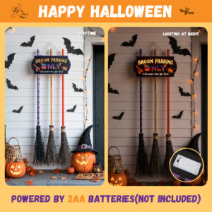 Halloween Decorations Light-Up Broom Parking Only Sign with 3 Witch Brooms, Violators Will Be Toad - Image 3