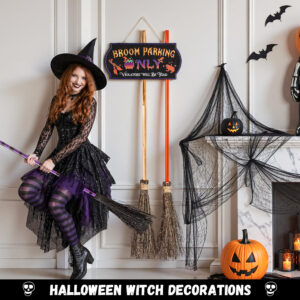 Halloween Decorations Light-Up Broom Parking Only Sign with 3 Witch Brooms, Violators Will Be Toad - Image 6