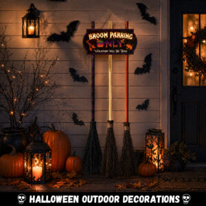 Halloween Decorations Light-Up Broom Parking Only Sign with 3 Witch Brooms, Violators Will Be Toad - Image 7