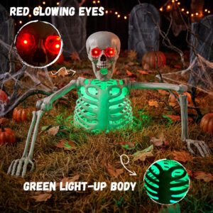 Halloween Half Skeleton Decoration with Red Glowing Eyes & Green Light-Up Body - Image 7