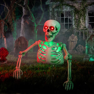 Halloween Half Skeleton Decoration with Red Glowing Eyes & Green Light-Up Body - Image 3