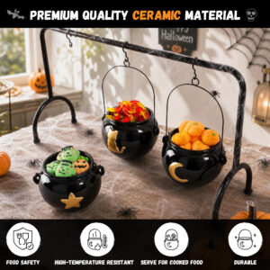 Halloween Decorations Indoor Halloween Party Decor, 3 Pack Ceramic Witches Cauldron - Image 7