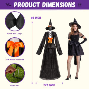 Alternative view of Halloween 65inch Light Up Witch Decoration Set of 3 Outdoor Graveyard Atmosphere Prop with Metal Base, Water-proof Solar Powered Control Box & Remote