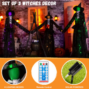 Halloween 65inch Light Up Witch Decoration Set of 3 Outdoor Graveyard Atmosphere Prop with Metal Base, Water-proof Solar Powered Control Box & Remote - Image 7