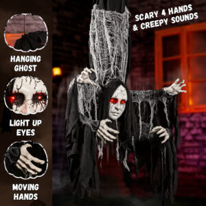 Halloween Animatronics Decorations Hanging Ghost with 4 Hands - Image 7