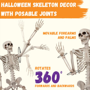 63" Halloween Skeleton Life Size Decor, 5.2FT Posable Skeletons with Glowing Eyes and Body - Image 6