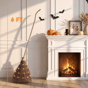 Halloween Decorations - 6 FT Giant Light Up Witch Broom, Vintage Witches Broomstick Fall Decor - Image 8