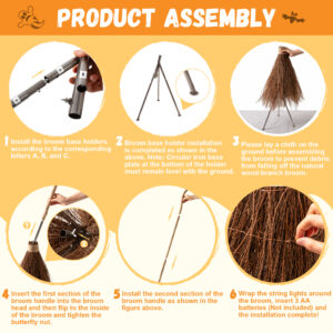 Halloween Decorations - 6 FT Giant Light Up Witch Broom, Vintage Witches Broomstick Fall Decor - Image 4