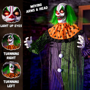Halloween Decorations Animatronic Clown 72" Horror Clown Animated Standing Sound Activated - Image 7