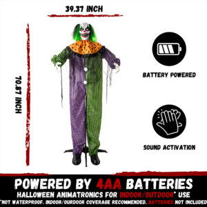 Halloween Decorations Animatronic Clown 72" Horror Clown Animated Standing Sound Activated - Image 6