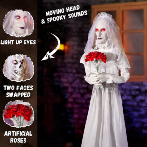 Halloween Animatronics Decorations 65 inch Bride Ghost with the Swapped Face - Image 7