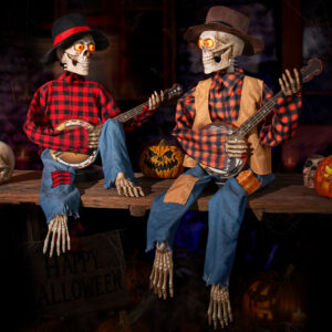 Alternative view of Halloween Animatronics Banjo Skeletons Duo Decorations