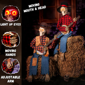 Halloween Animatronics Banjo Skeletons Duo Decorations - Image 7