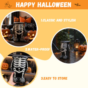 Halloween Decorations Skeleton Pumpkin Stand, Black & White Torso Candy Bowl Holder - Image 7