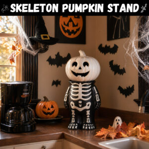Halloween Decorations Skeleton Pumpkin Stand, Black & White Torso Candy Bowl Holder - Image 6
