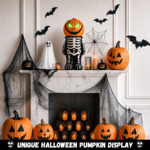 Halloween Decorations Skeleton Pumpkin Stand, Black & White Torso Candy Bowl Holder - Image 4