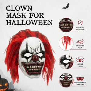 Alternative view of ELAMAS Halloween Creepy Mask Scary Clown Mask for Costume Party, Red