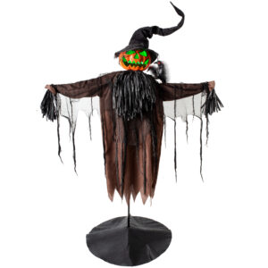 Halloween Animatronics Decorations, 5.5FT Animated Scarecrow with Pumpkin Head & Dynamic Crow