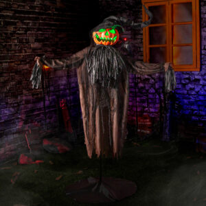 Alternative view of Halloween Animatronics Decorations, 5.5FT Animated Scarecrow with Pumpkin Head & Dynamic Crow