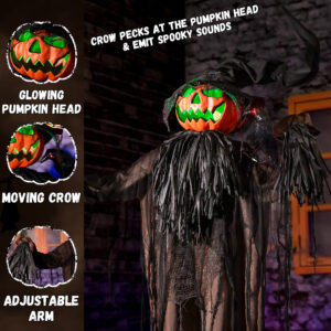 Halloween Animatronics Decorations, 5.5FT Animated Scarecrow with Pumpkin Head & Dynamic Crow - Image 7